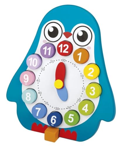 Playtive Lernuhr 14 teilig ca. 30 cm Motorik Spielzeug Kinder Holz Uhr ab 1 Jahr (Blau) von Generisch