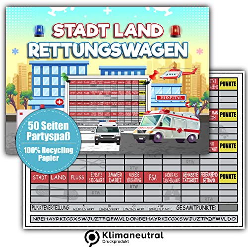 Generisch Stadt Land Rettungswagen Rätzel RTW Rettungsdienst Geschenk 50 Seiten DIN A4 Recycling Papier von Generisch