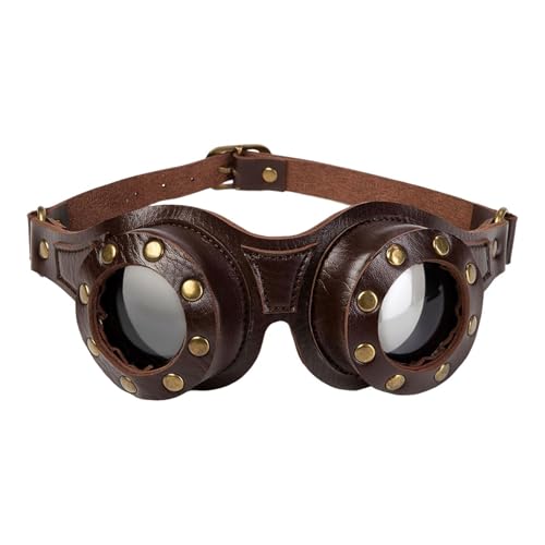 Generisch Steampunk-Brille | Verstellbare PU-Leder Vintage Steampunk Brille Halloween Cosplay,Steampunk Accessoires Partybrillen -Reitbrillen Generisch Steampunk-Brille | Verstellbare PU-Leder Vintage Steampunk Brille Halloween Cosplay,Steampunk Accessoires Partybrillen -Reitbrillen von Generisch