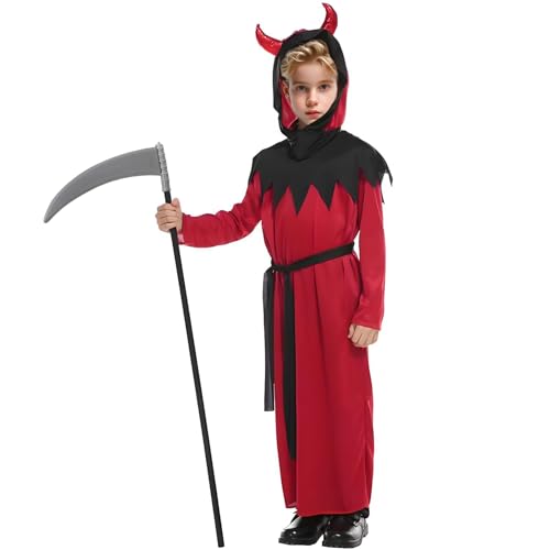 Generisch Teufel kostüm kinder,teufe halloween kostüm kinder,Inklusive roten halloween kostüm teufel gewand und sense halloween kinder,geeignet für Halloween Party,karneval,Bühnenauftritte,Cosplay von Generisch