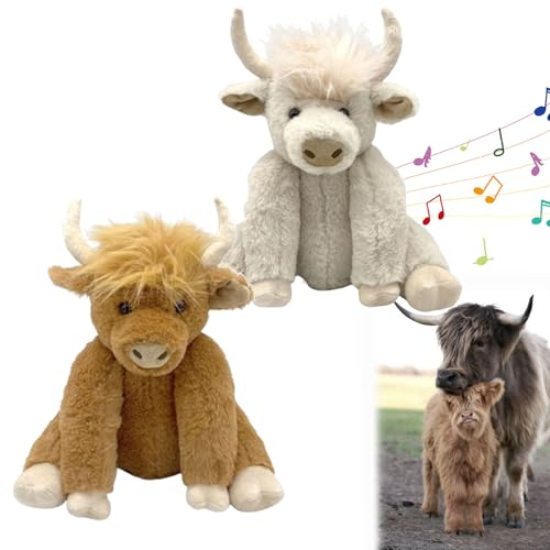 Generisch Theorbi Highland Cow Plush Toy, Vianys Highland Cow Plush Toy, Eco-Friendly Scottish Highland Cow Soft Plush Toy, 9.8’’Scottish Highland Cow Stuffed Animal with Music (Brown+White(Music)) von Generisch