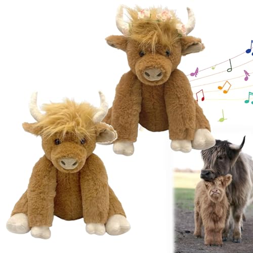 Generisch Theorbi Highland Cow Plush Toy, Vianys Highland Cow Plush Toy, Eco-Friendly Scottish Highland Cow Soft Plush Toy, 9.8’’Scottish Highland Cow Stuffed Animal with Music (Brown-Mix(Music)) von Generisch