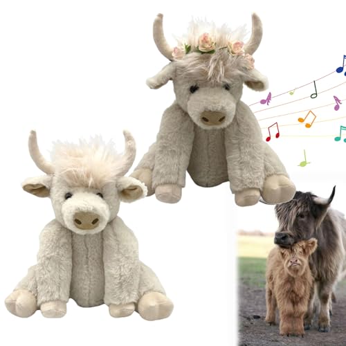 Generisch Theorbi Highland Cow Plush Toy, Vianys Highland Cow Plush Toy, Eco-Friendly Scottish Highland Cow Soft Plush Toy, 9.8’’Scottish Highland Cow Stuffed Animal with Music (White-Mix(Music)) von Generisch