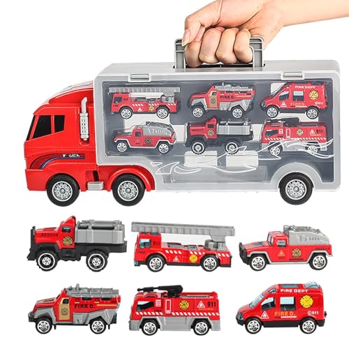 Generisch Transportfahrzeug-Spielzeug | Kreatives Feuerwehrauto-Trägermodell für Kinder, Feuerwehrauto-Spielzeug, Feuertransporter-Spielzeug mit 6 Legierungsfahrzeugen für, Mädchen, Kleinkinder von Generisch