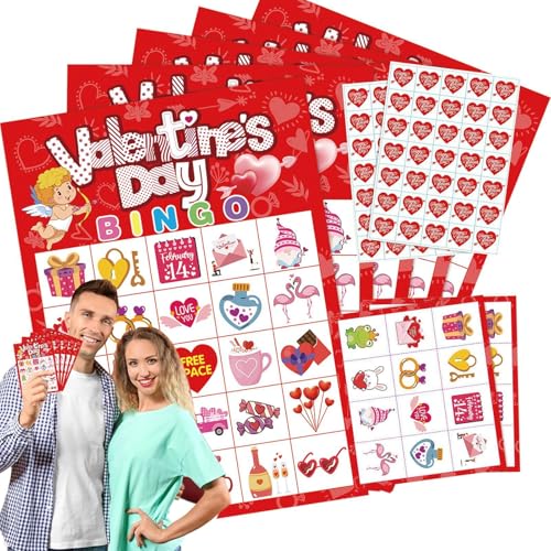 Generisch Valentinstag-Bastelkarten für Kinder,Bingo-Karton zum Valentinstag - Kreative Bingokarten für Familientreffen - Tragbare Bingokarten, geeignet für Paare, Familien und große Gruppen von Generisch