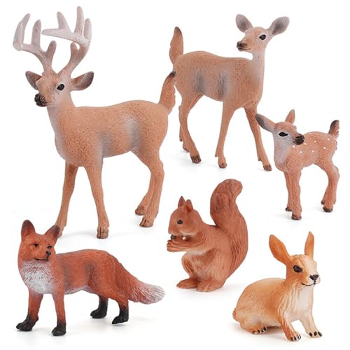 Generisch Waldtiere Figuren Waldtiere Figuren Spielzeug Deer Figuren Ornamente Tierfiguren 6 Stück, Kaninchen, Fuchs, Biber, Eichhörnchen, Ziege Wild Pädagogisches Tier Lernspielzeug Set von Generisch