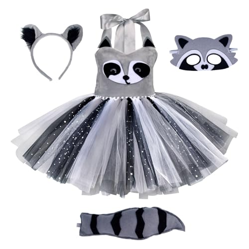 Generisch Waschbär-Kostüm für Kinder, Tier-Waschbär-Cosplay-Kostüm | 4-teiliges Set Mädchen-Outfit für Halloween | Entzückendes Tierkostüm für -Rollenspiel-Bühnenshows von Generisch