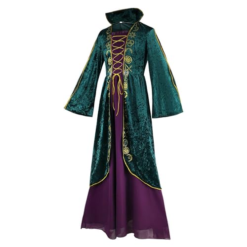 Generisch Weiblich Winifred Sanderson Kostüm Mary Sanderson Cosplay, Mittelalterliches grünes Samtkleid für Damen – Sanderson Sisters Kostü Halloween Karneval Hexe Cosplay von Generisch