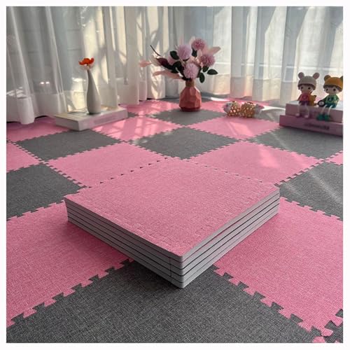 Generisch Weiche Ineinandergreifende Teppichfliesen Mit Rand,100 Stück 30 cm Puzzle-Schaumstoff-Bodenmatte,Quadratische Leinenschaumstoff-Bodenfliesen,Bodenschutz(Color:Rosa + Dunkelgrau) von Generisch