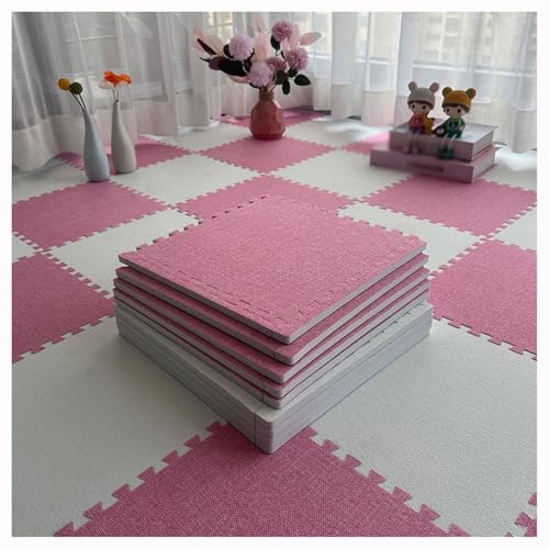 Generisch Weiche Ineinandergreifende Teppichfliesen Mit Rand,100 Stück 30 cm Puzzle-Schaumstoff-Bodenmatte,Quadratische Leinenschaumstoff-Bodenfliesen,Bodenschutz(Color:Rosa + Weiß) von Generisch