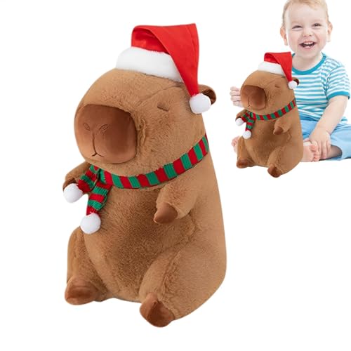 Generisch Weihnachts-Capybara-Plüsch, Capybara-Stofftier - Niedliches Weihnachts-Capybara-Plüschtierkissen,Niedliches Weihnachts-Capybara-Plüschtierkissen 13,8 Zoll für und Mädchen von Generisch