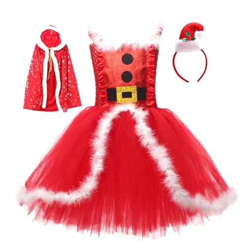 Generisch Weihnachtskostüm Mädchen Weihnachtsmann Cosplay Kostüm Kinder Weihnachtsspielkleid Bauchtanz Mädchen (Red, 4-5 Years) von Generisch