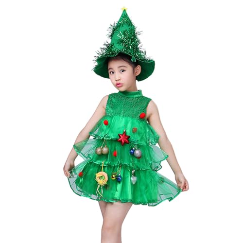 Generisch Weihnachtskostüme für Mädchen,Kinder-Weihnachtsbaum-Outfit,Weihnachtsbaum-Form-Festival-Kleidung | Mädchen-Weihnachtsoutfit-Kleid für Mädchen, Kinder, Kinder im Alter von 3–10 Jahren von Generisch