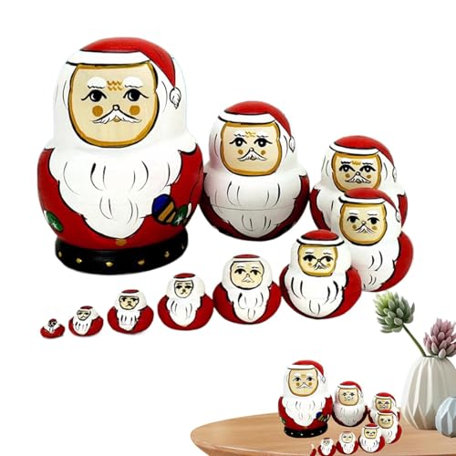 Generisch Weihnachtsmann-Nistpuppen,Nistpuppen für Kinder, Bunte Cartoon-Entenpuppen, 10x schöne pädagogische Lernspielzeuge, lustige Holzpuppen für Weihnachten, Neujahr von Generisch