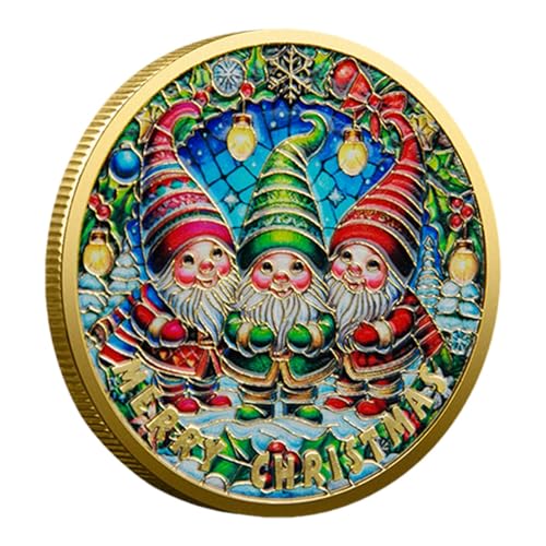 Generisch Weihnachtsmünze,GNOME-Challenge-Münze,Zwerge Neujahrs-Souvenirmünze - Bunte Metall-Gedenkmünze, 4 cm, Dekoratives -Festival-Sammel-Souvenir Für Kinder von Generisch