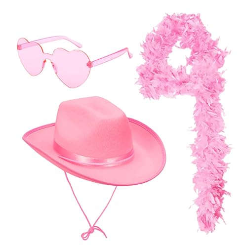 Generisch Westen Kostü Karneval Mottoparty Cowgirl Hut Damen Partybrille Accessoires Cowgirl Hut Cowboy Hut für Erwachsene Rodeo Reiter Wilder Federboa Rot Herren Faschingskostüme von Generisch