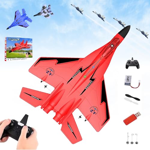 Generisch Wonstorex Remote Control Fighter Jet, Wonstorex Rc Plane, 2.4ghz Rc Remote Control Fighter Model Toy, 360° Remote Control Glider Airplanes with Lights (Red) von Generisch