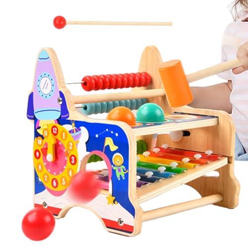 Generisch Wood Hammer Xylophone, Wooden Musical Instrument Toy, 7.28x6.57x7.68 Inches Hammering Pounding Game, Developmental Xylophone for Children 3-5 Years Old Playset von Generisch