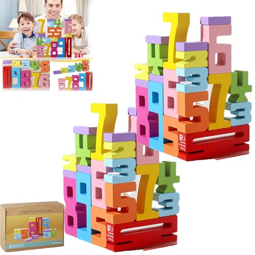 Generisch Wooden Number Building Blocks, Petrichir Montessori-Inspired Wooden Number Blocks, Wooden Stacking Building Blocks for 3+ Years Old Kids (2 pcs) von Generisch