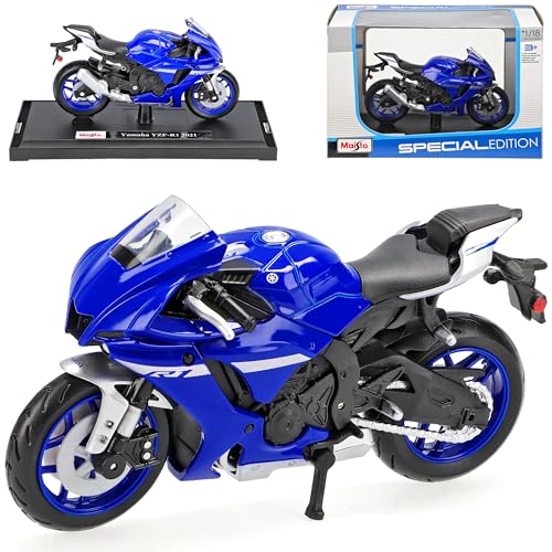 Generisch Yamaha YZF-R1 RN65 Blau Modell ab 2020 1/18 M*a*i*s*t*o Modell Motorrad mit individiuellem Wunschkennzeichen von Generisch