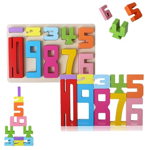 Generisch Zahlenbausteine, Montessori Zahlenbausteine, Holz Mathe Zahlen Blöcke Baustein, Stapelzahlen Zahlen Bauklötze Spielzeug Ab 3 4 5 6 Jahre Kinder (10pcs) von Generisch