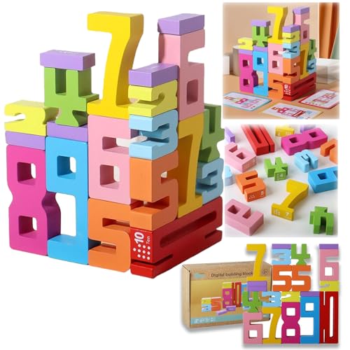 Generisch Zahlenbausteine, Montessori Zahlenbausteine, Holz Mathe Zahlen Blöcke Baustein, Stapelzahlen Zahlen Bauklötze Spielzeug Ab 3 4 5 6 Jahre Kinder (20pcs) von Generisch