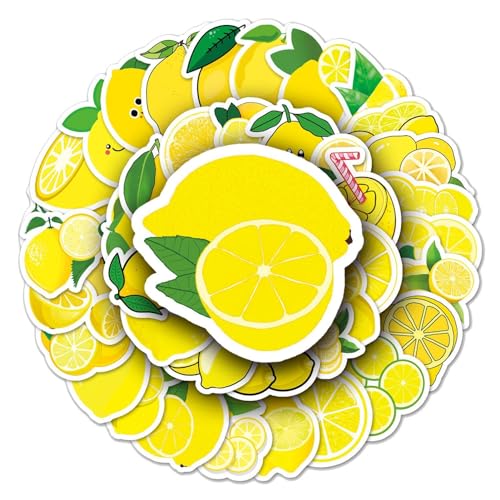 Generisch Zitrone Aufkleber Lemon Sticker Set Zitrone Aufkleber Wasserfeste Cartoon Niedliche Obst Stickers Für Wasserflaschen Laptop Skateboard Auto Scrapbook Gepäck Computer von Generisch