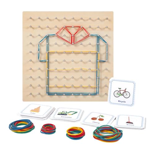 Geoboard aus Holz, Geoboards für Kinder - Geoboard Nagelbrett Spielzeug - Holz-Geoboard-Lerntafel, Frühlernspielzeug mit 50 Musterkarten und 80 elastischen Ringen von Generisch