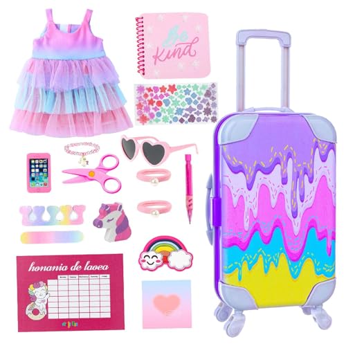 Gepäck Reisespiel Set Puppe, Mädchen Puppenzubehör Fall,18 Zoll Puppenkoffer Set - Mit Bekleidungsbedarf Spiel 17pack für Schlafzimmer Kindergarten von Generisch