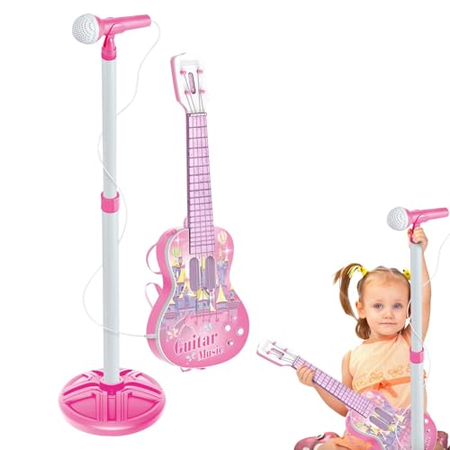 Gitarren- und Mikrofon-Spielset für Kinder | Interaktives Musikinstrumentenspielzeug | E-Gitarrenspielzeug mit Mikrofonständer, Soundeffekten, Musikspielset für und Mädchen von Generisch