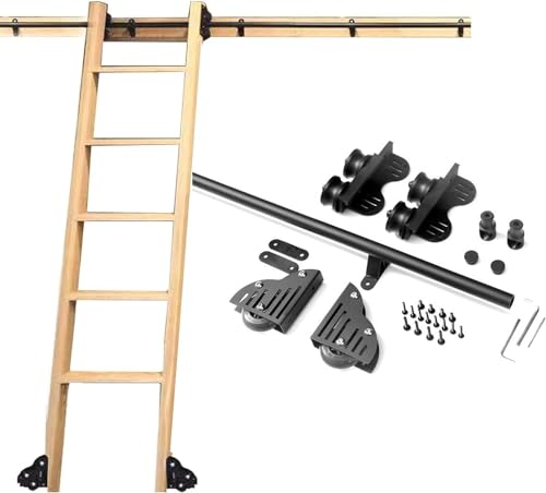 Gleitleiter-Schienen-Set mit Bodenrollenrädern, 6 m, runde Schiene für einziehbare Rollleiter, Hardware, Scheunentor-Kit (ohne Leiter) von Generisch