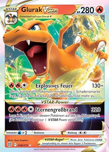 Glurak Vstar - 018/172 - Strahlende Sterne - Deutsch + 1 x Heartforcards Toploader von Generisch