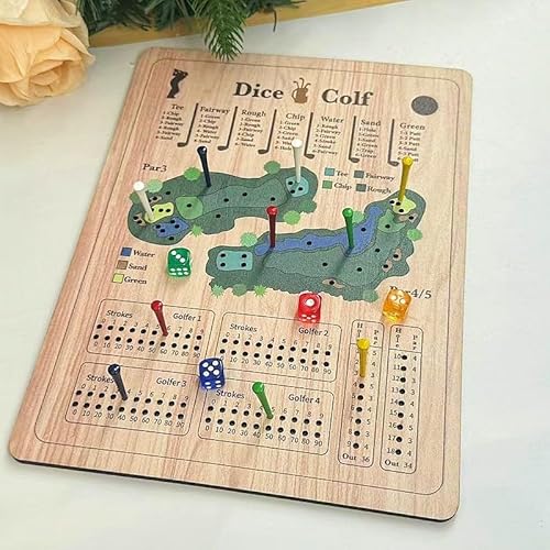 Golf Dice Board Game,Holz Tischplatte Golf Würfelspiel,Spaß herausfordernde Golf Würfelspiel,Portable Fun Game für zu Hause,Reisen, Camping,großes Geschenk für Golfer,Freunde und Kinder von Generisch