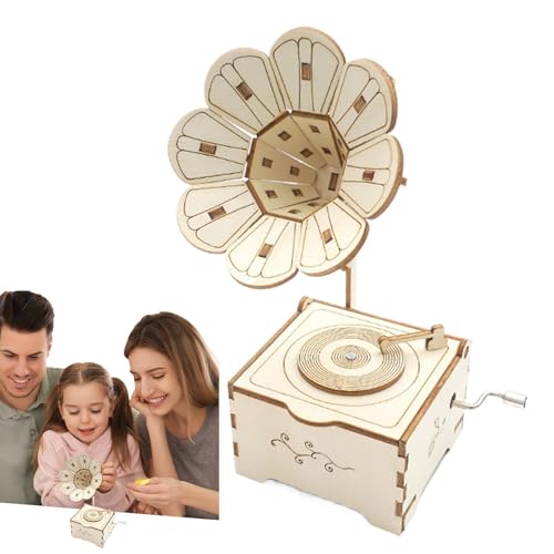 Grammophone Puzzle für Erwachsene, Retro Home Music Box, Holz 3D Puzzles für Erwachsene, Holz Retro Spieluhr Puzzle, Klassisches Holzgrammophone, 3D Puzzle Spieluhr für Kinder, Grammophone Puzzle für von Generisch