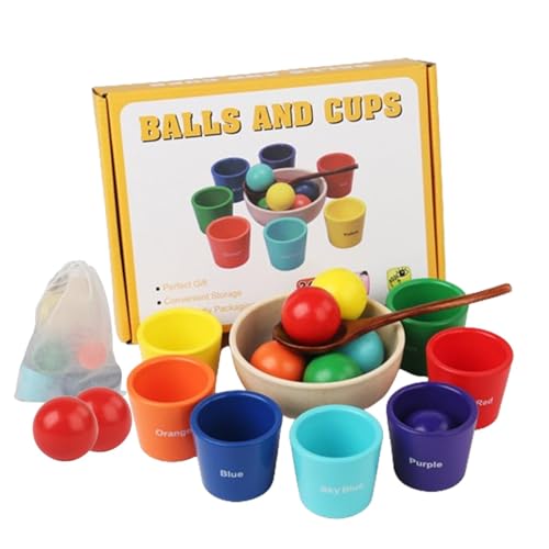 Großer Ball im Becher,Bälle im Becher Spielzeug,Aktivitätswürfel aus Naturholz mit Organizer-Tasche | Frühes Entwicklungsspiel mit 7 Bällen und 7 Bechern, multifunktionales Matching-Spiel für Kinder von Generisch