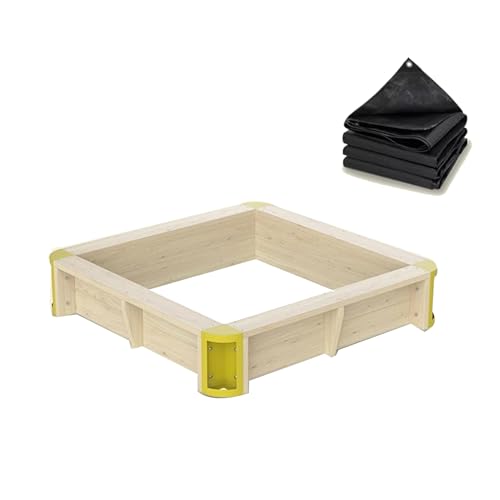 Großer quadratischer Sandkasten aus Holz mit wasserdichter Abdeckung und Bodenschutz, 2,5 cm dicker Sitz und Zäune, für Kinder, Spielen im Freien von Generisch