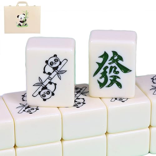 Großes Cartoon-Panda-Mahjong-Set mit klarer Gravur und bequemem Griff, leicht zu reinigende Melamin-Fliesen, inklusive Würfel, Poker, Tischmatte und Aluminiumbox, chinesisches Majong-Spielset für von Generisch