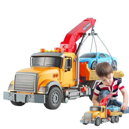 Großes Kran-LKW-Spielzeug - Großer Beleuchtungs-Rettungstechnik-Fahrzeugtransportkran mit Ton,Sinnesspielzeug mit Rennwagen-Spielset für Kinder im Alter von 3–8 Jahren von Generisch