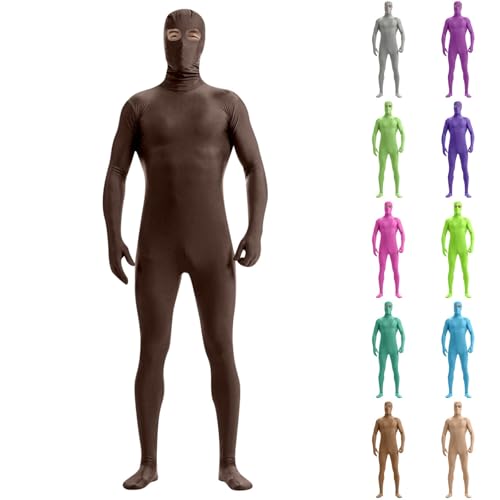 Grün Open Face Bodysuit Jumpsuit Zentai Kostüm BodySuit für Erwachsene Jugendliche Halloween Party Cosplay Ganzkörperanzug Festival Body Catsuit Anzug Ganzkörper Bodysuit Unisex Beige,Kids L von Generisch