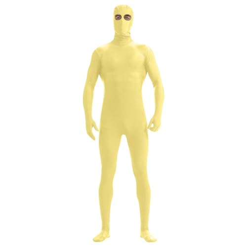 Grün Open Face Bodysuit Jumpsuit Zentai Kostüm BodySuit für Erwachsene Jugendliche Halloween Party Cosplay Ganzkörperanzug Festival Body Catsuit Anzug Ganzkörper Bodysuit Unisex Gelb,Kids M von Generisch