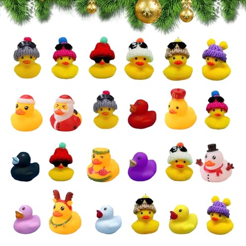 Gummi Ente Adventskalender 2024, Adventskalender 2024 Für Kinder, Enten Countdown 24 Tage Weihnachts Spielzeug, Gummiente Spielzeug Badespielzeug Quietscheente Christmas Countdown Kalender von Generisch