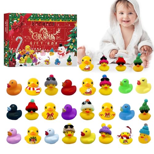 Gummi Enten Adventskalender 2024, Adventskalender 2024 mit 24 Verbesserten Niedlichen Gummi Enten, Weihnachts Countdown Spielzeug zum Spielen Im Freien, Badewanne und Schulkarneval von Generisch