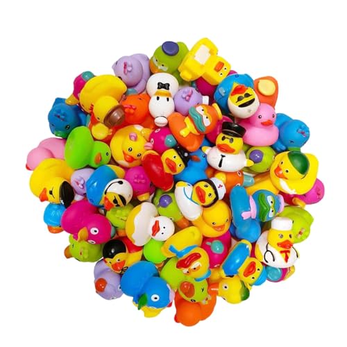 Gummiente Spielzeug, verschiedene Designs mit Netzbeutel, für Badespielzeug Geburtstagsgeschenke Partys Strand Pool, Bunt 50 Stück Größe, bunt gemischt Gummi von Generisch