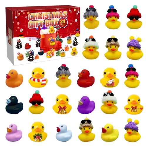 Gummienten Adventskalender 2024 | 24Stk Verbesserte Große Süße Gummi-Enten für Männer Frauen | Weihnachts Countdown Weihnachtskalender Ornamente Badewannenspielzeug für Kleinkind und Baby Born von Generisch