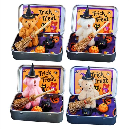 Halloween-Bär in einer Box für Süßes oder Saures, Miniatur-Hexer, kleine Bären in einer Box, handgefertigte Hexe Bea-r mit Hexendecke, Besen, Umhang, Kürbis und Katze, Halloween-Dekoration Halloween-Bär in einer Box für Süßes oder Saures, Miniatur-Hexer, kleine Bären in einer Box, handgefertigte Hexe Bea-r mit Hexendecke, Besen, Umhang, Kürbis und Katze, Halloween-Dekoration von Generisch