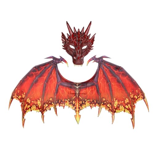 Halloween-Dinosaurier-Cosplay-Set, Drachenmaskenflügel-Set, Kinder-Maskerade-Partys Dinosaurier-Kostüm-Set, Drachen-Gesichtsmaske und Flügel-Set, Drachen-Cosplay-Requisiten für Halloween, Maskerade von Generisch