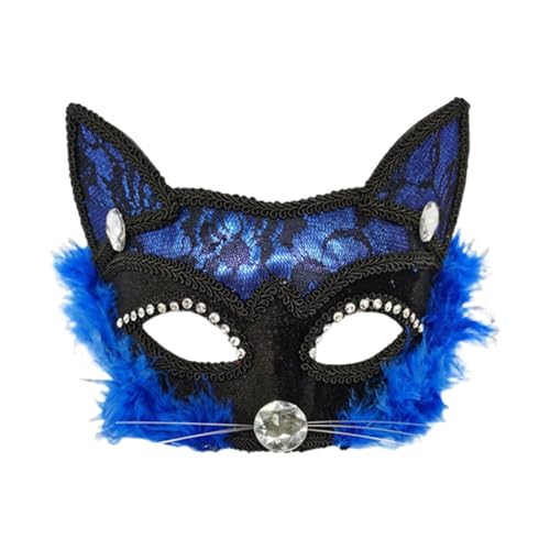 Halloween Erwachsene Kinder Katze Spitze Gesichtsschutz Schwarz Tier Gesichtsschutz Make-up Tanz Männer und Frauen Kinder Halbgesicht Simulation Gesichtsschutz BZa393 (Blau, 19 x 14 cm) von Generisch