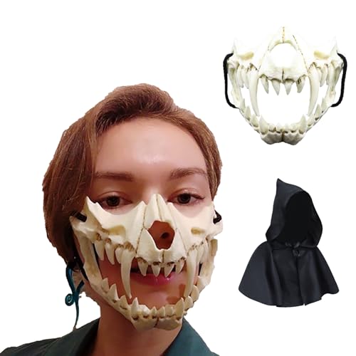 Generisch Halloween Totenkopf Wolf Therian Maske Halbmaske Horror Maske Cosplay Requisiten Erwachsene von Generisch