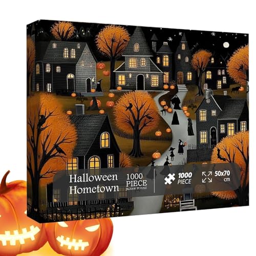 Halloween Heimatstadt Puzzle | 1000 Teile Puzzle | Vintage Halloween Puzzle | Spukhaus Puzzle | Sammlerstück Puzzle Perfektes Gehirn Teaser Papier für mehr Familienspaß von Generisch