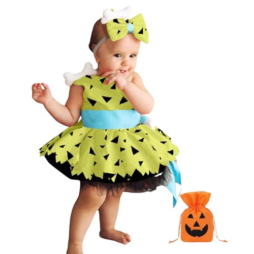 Halloween Kiesel Mädchen Baby Kostüm Kleid Feuerstein Kinder Neugeborenes Feuerstein Steinzeit Niedlicher Fancy Cosplay Party Outfit von Generisch